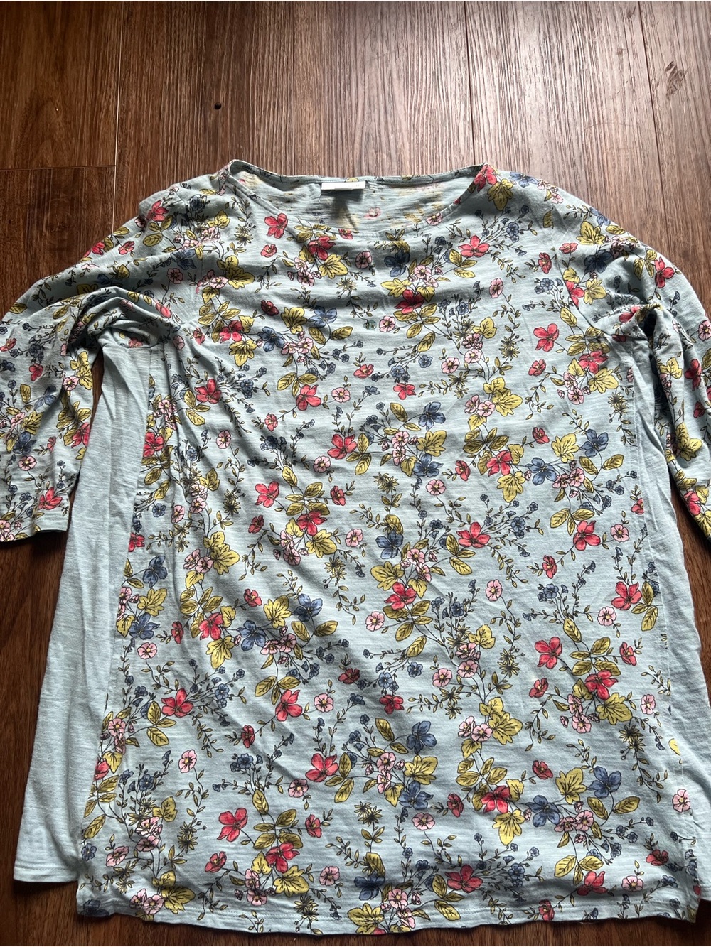 Light Blue Floral Long Sleeve Shirt - Unbranded 3/4 sleeve tunic JJill